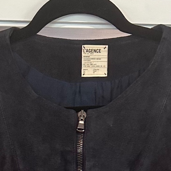 L'Agence Navy Blue Suede Zip Jacket - Size M - Picture 2 of 13